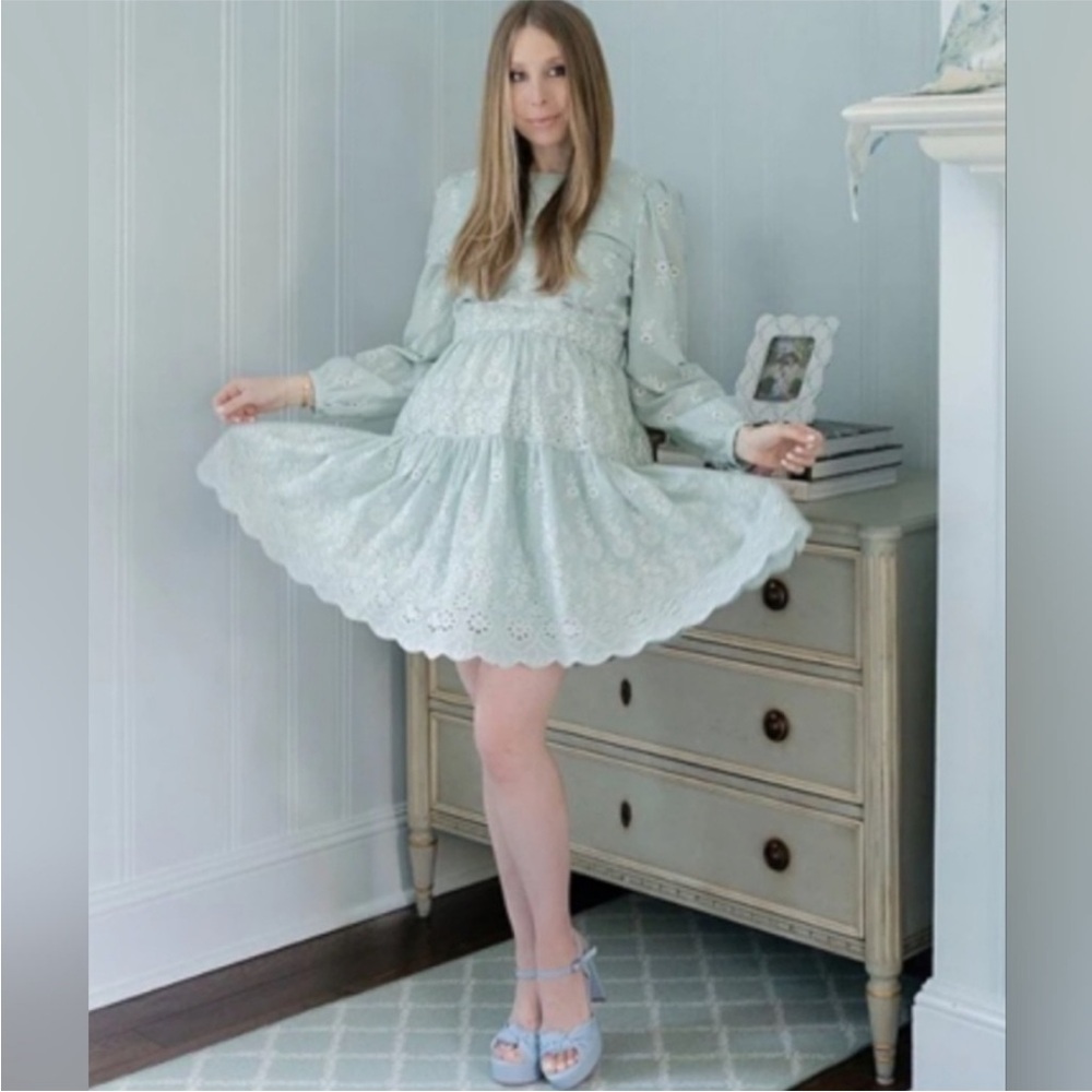 Antonio Melani x Born on Fifth Flora Crew 14 xl Long Blouson Sleeve Eyelet Dress - Picture 3 of 4